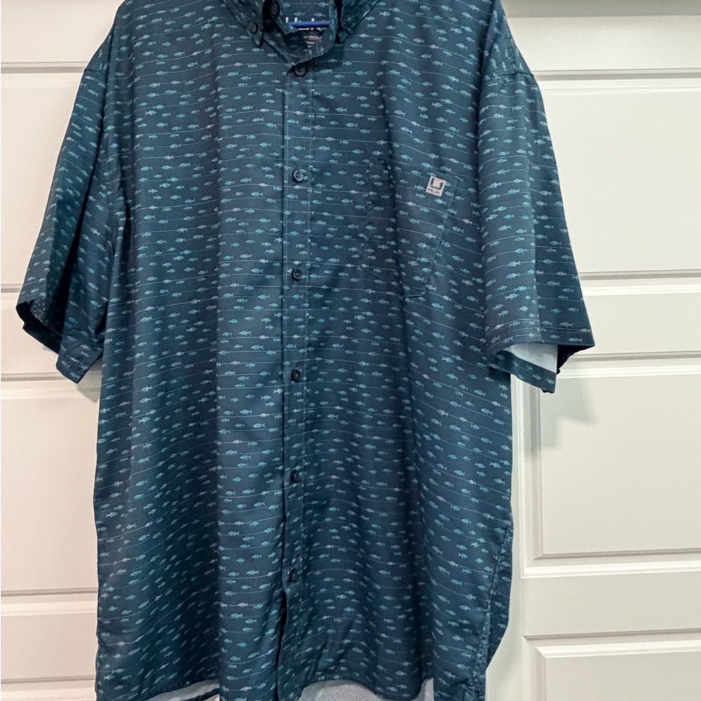 Huk Men's Teal Patterned Button Down Shirt